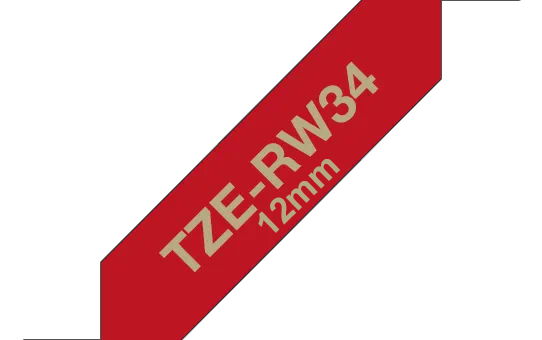Brother TZe-RW34 Bandă Etichete Laminată Tip Panglică 12mm, Auriu pe Roșu Bordeaux - Etichetare Elegantă și Festivă [1]