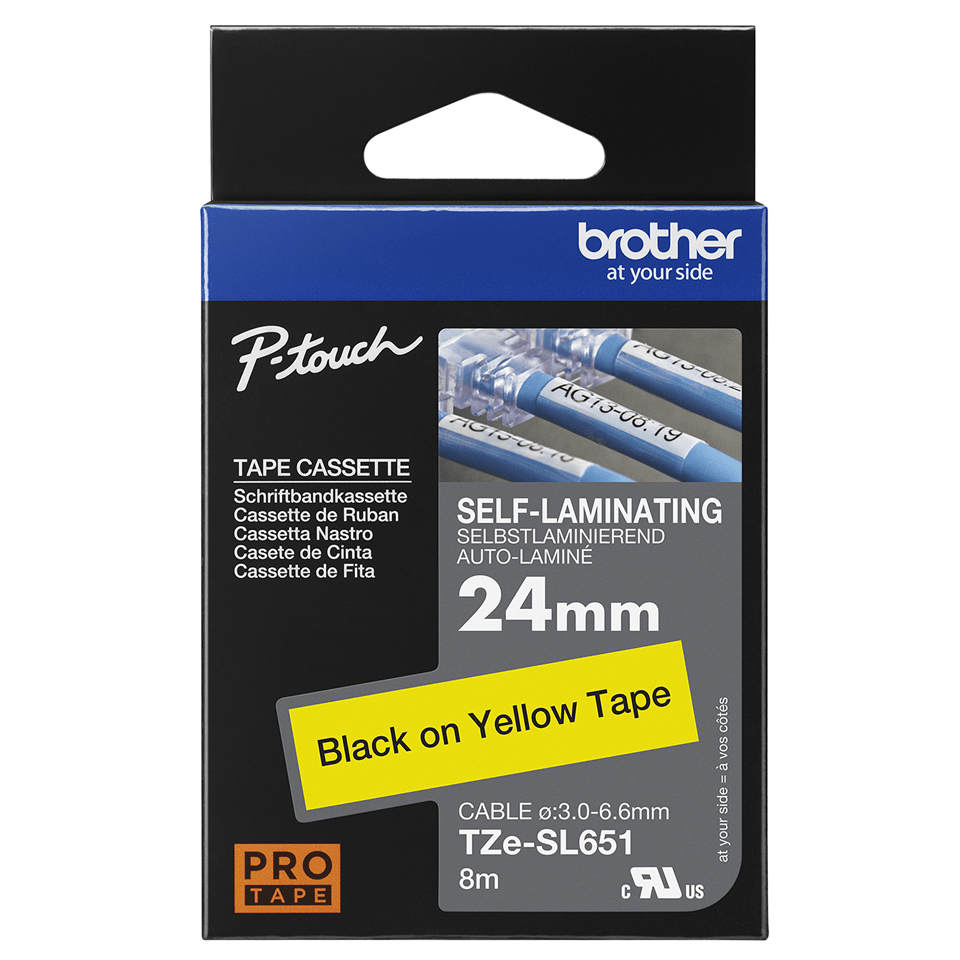 Brother TZe-SL651 Bandă Etichete cu Auto-laminare 24mm, Negru pe Galben - Etichetare Vizibilă și Durabilă [3]
