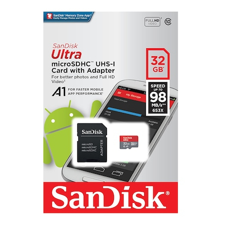 Card Micro SD SanDisk Ultra, 32GB, Class 10, Full HD + Adaptor [2]