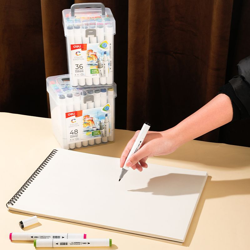 Set 36 Markere Sketching Varf Dublu Rotund 1mm/tesit 7mm Cut Plastic Color Emotion Deli [7]