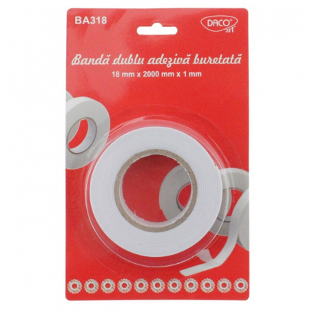 Benzi Adezive / Dispensere - Bandă Dublu Adezivă Buretată Daco 18mm/2m