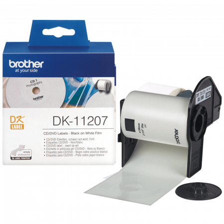 Role Brother DK - Brother DK-11207, Rolă Etichete CD/DVD, negru pe alb, 58mm diametru
