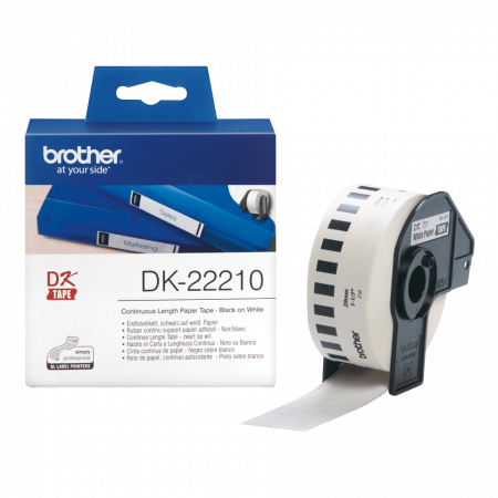 Consumabile echipamente de etichetat - Brother DK-22210,  Rolă Continuă Etichete, negru pe alb, 29mm/30.48m