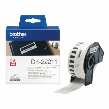 Consumabile echipamente de etichetat - Brother DK-22211, Rolă Continuă de Film, negru pe alb, 29mm/15.24m