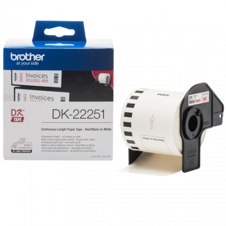 Consumabile echipamente de etichetat - Brother DK-22251, Rolă de hârtie continuă originală  – negru și roșu pe alb, lățime de 62mm