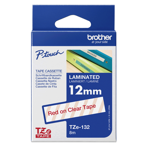 Brother TZe-132 Bandă Etichete Laminată 12mm, Roșu pe Transparent - Etichetare Elegantă și Durabilă [2]