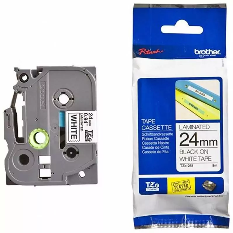 Brother TZe-251 Bandă Etichete Laminată 24mm, Negru pe Alb - Etichetare Clară și Profesională [2]