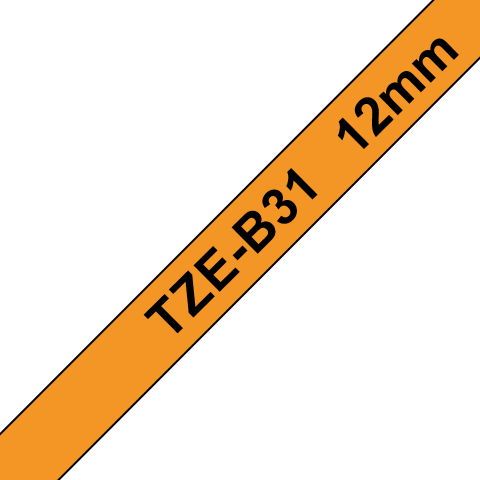 Benzi Brother P-Touch - Brother TZe-B31 Bandă Etichete Laminată 12mm, Negru pe Portocaliu Fluorescent - Etichete Vizibile și Durabile