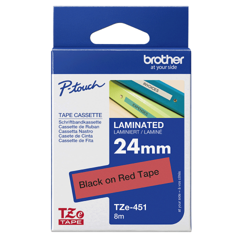 Brother TZe-451 Bandă Etichete Laminată 24mm, Negru pe Roșu - Etichetare Vizibilă și Durabilă [2]