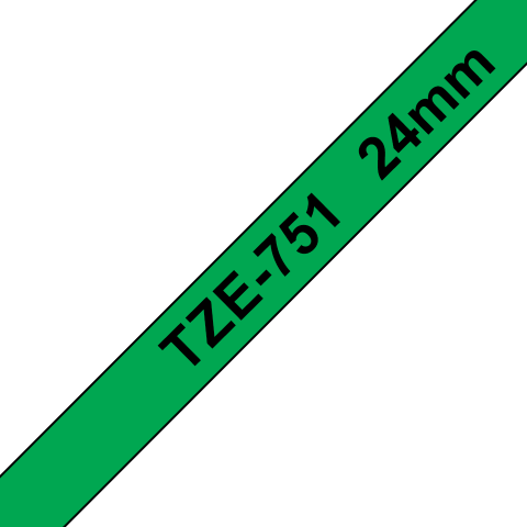 Benzi Brother P-Touch - Brother TZe-751 Bandă Etichete Laminată 24mm, Negru pe Verde - Etichetare Vizibilă și Rezistentă