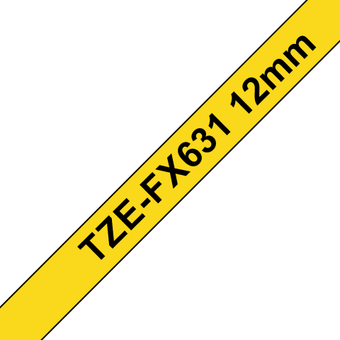 Benzi Brother P-Touch - Brother TZe-FX631 Bandă Etichete Laminată Flexibilă ID 12mm, Negru pe Galben - Etichetare Vizibilă și Flexibilă