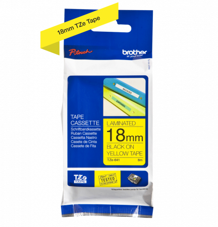 Brother TZe-641 Bandă Etichete Laminată 18mm, Negru pe Galben - Etichetare Vizibilă și Rezistentă [1]