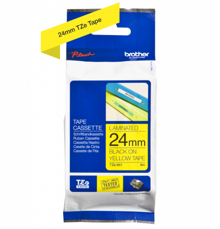 Brother TZe-651 Bandă Etichete Laminată 24mm, Negru pe Galben - Etichetare Vizibilă și Durabilă [1]