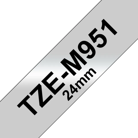 Benzi Brother P-Touch - Brother TZe-M951 Bandă Etichete Laminată Mată Metalică 24mm, Negru pe Argintiu - Etichetare Elegantă și Durabilă