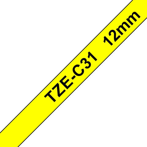 Benzi Brother P-Touch - Brother TZe-C31 Bandă Etichete Laminată 12mm, Negru pe Galben Fluorescent - Etichetare de Înaltă Vizibilitate
