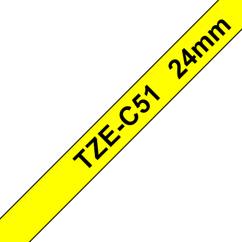 Benzi Brother P-Touch - Brother TZe-C51 Bandă Etichete Laminată Fluorescentă 24mm, Negru pe Galben - Etichetare Vizibilă și Durabilă