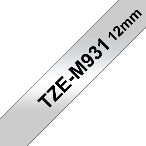 Benzi Brother P-Touch - Brother TZe-M931 Bandă Etichete Laminată 12mm, Negru pe Argintiu - Etichetare Elegantă și Rezistentă