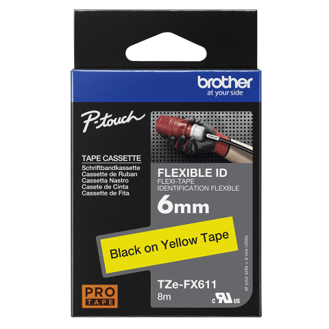 Brother TZe-FX611, Bandă Etichete Laminată Flexi ID, negru pe galben, 6mm [2]