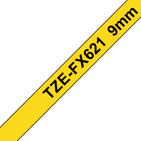 Benzi Brother P-Touch - Brother TZe-FX621 Bandă Etichete Laminată Flexi ID 9mm, Negru pe Galben - Etichete Flexibile și Durabile