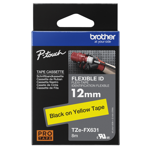 Brother TZe-FX631 Bandă Etichete Laminată Flexibilă ID 12mm, Negru pe Galben - Etichetare Vizibilă și Flexibilă [2]