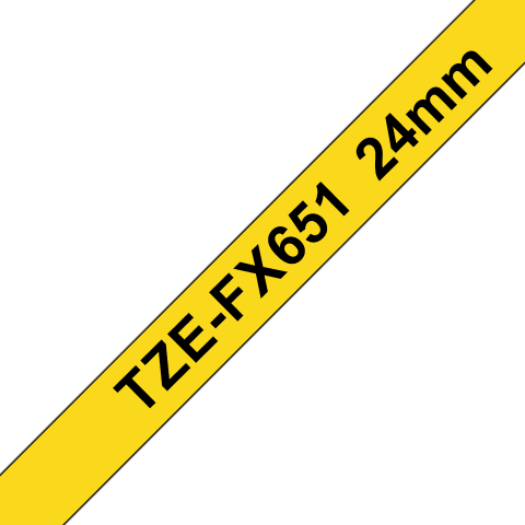 Benzi Brother P-Touch - Brother TZe-FX651 Bandă Etichete Laminată Flexibilă ID 24mm, Negru pe Galben - Etichetare Vizibilă și Flexibilă