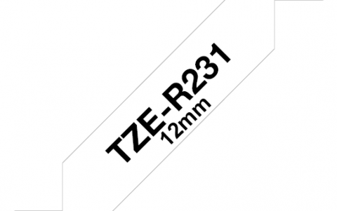 Benzi Brother P-Touch - Brother TZe-R231 Bandă Etichete Laminată Tip Panglică 12mm, Negru pe Alb - Etichetare Decorativă și Durabilă