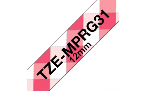 Benzi Brother P-Touch - Brother TZe-MPRG31 Bandă Etichete Laminată cu Model 12mm, Negru pe Roșu Cadrilat - Etichetare Creativă și Distinctă