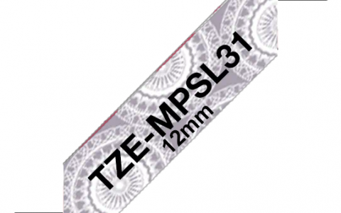 Benzi Brother P-Touch - Brother TZe-MPSL31 Bandă Etichete Laminată cu Model 12mm, Negru pe Argintiu Dantelat - Etichetare Elegantă și Rafinată
