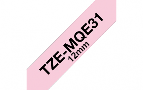 Benzi Brother P-Touch - Brother TZe-MQE31 Bandă Etichete Laminată 12mm, Negru pe Roz Pastelat - Etichetare Elegantă și Subtilă