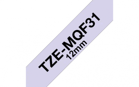 Benzi Brother P-Touch - Brother TZe-MQF31 Bandă Etichete Laminată 12mm, Negru pe Mov Pastelat - Etichetare Subtilă și Elegantă