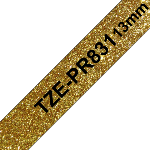 Benzi Brother P-Touch - Brother TZe-PR831 Bandă Etichete Laminată 12mm, Negru pe Auriu Sclipitor - Etichetare Strălucitoare și Elegantă