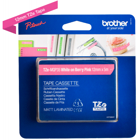 Brother TZe-MQP35 Bandă Etichete Laminată Mată 12mm, Alb pe Roz - Etichetare Modernă și Vizibilă [2]