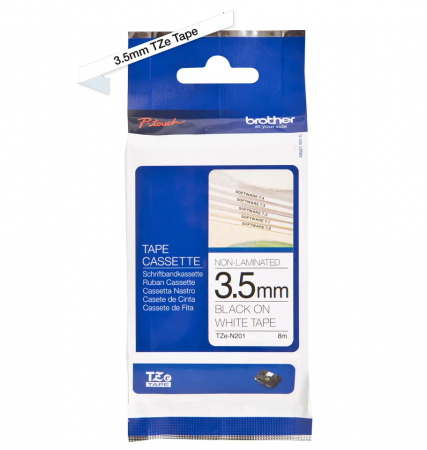 Brother TZe-N201, Bandă Etichete Nelaminată, negru pe alb, 3.5mm [1]