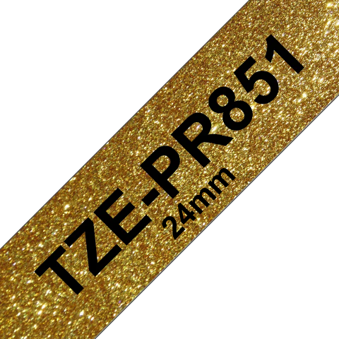 Benzi Brother P-Touch - Brother TZe-PR851 Bandă Etichete Laminată 24mm, Negru pe Auriu Sclipitor - Etichetare Strălucitoare și Impunătoare