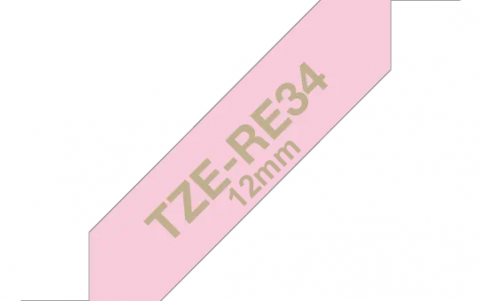 Benzi Brother P-Touch - Brother TZe-RE34 Bandă Etichete Laminată Tip Panglică 12mm, Auriu pe Roz - Etichetare Elegantă și Festivă