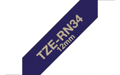 Benzi Brother P-Touch - Brother TZe-RN34 Bandă Etichete Laminată Tip Panglică 12mm, Auriu pe Albastru Naval - Etichetare Elegantă și Profesională