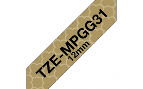 Benzi Brother P-Touch - Brother TZe-MPGG31 Bandă Etichete Laminată cu Model 12mm, Negru pe Auriu Geometric - Etichetare Elegantă și Creativă