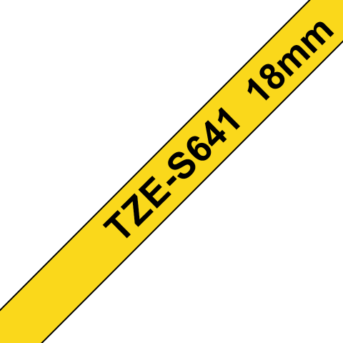 Benzi Brother P-Touch - Brother TZe-S641 Bandă Etichete Laminată Puternic Adezivă 18mm, Negru pe Galben - Etichetare Vizibilă și Rezistentă