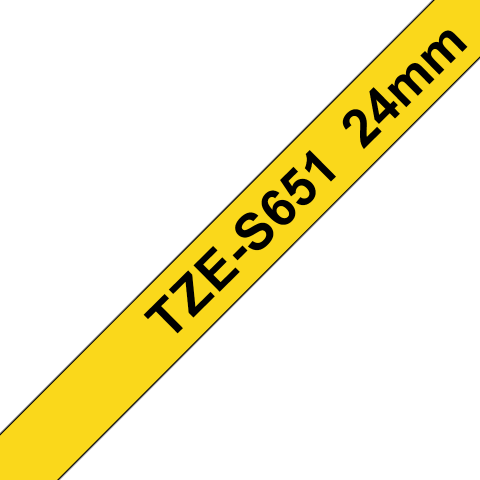 Benzi Brother P-Touch - Brother TZe-S651 Bandă Etichete Laminată Puternic Adezivă 24mm, Negru pe Galben - Etichetare Vizibilă și Durabilă