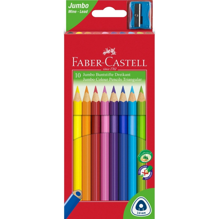 Creioane Colorate - Creioane ColorateJumbo 10 Culori + Ascuțitoare Faber Castell