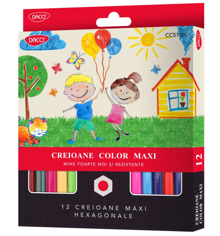 Creioane Colorate - Creion color 12 culori Maxi hexagonal DACO