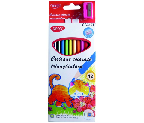 Creioane Colorate - Creion color 12 culori Triunghiular DACO