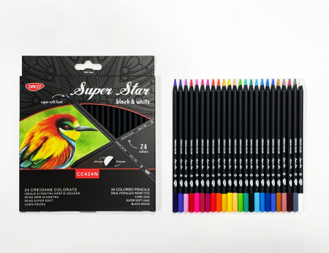 Creioane Colorate - Creion color 24 culori Black&White DACO