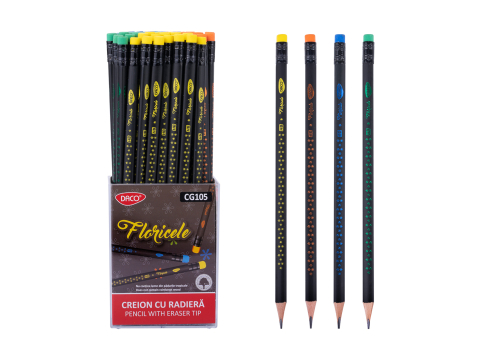 Instrumente de scris - Creion negru cu radiera Floricele HB DACO