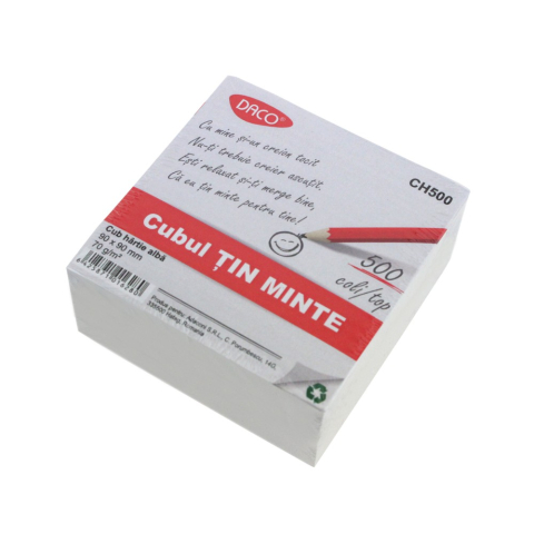 Notes Adeziv - Cub hartie alb 90x90 mm 500 coli DACO