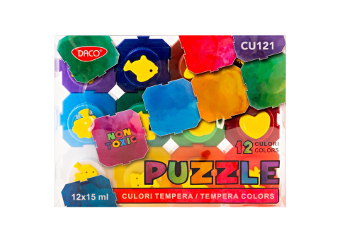 Accesorii pentru Pictură - Culori tempera 12 culori 15 ml Puzzle DACO