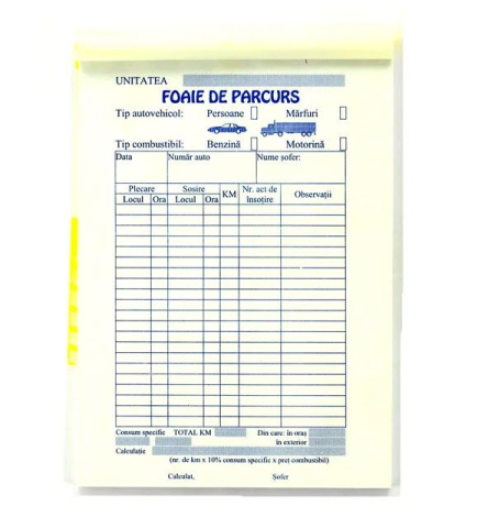 Papetărie / Birotică - Foi Parcurs Marfa A5