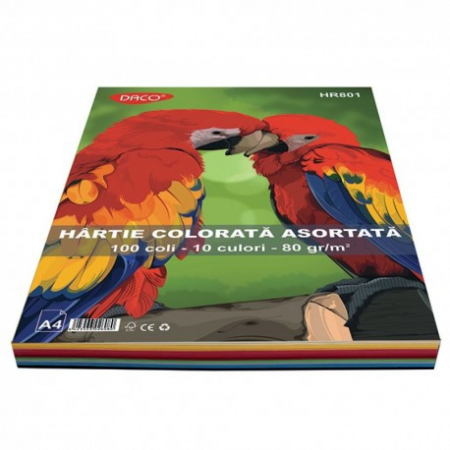 Hârtie Color - Hârtie Colorată  80gr A4 100 coli / 10 culori Daco
