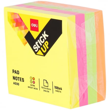 Notes Adeziv - Notes Adeziv 76x76mm Neon 400 file Deli
