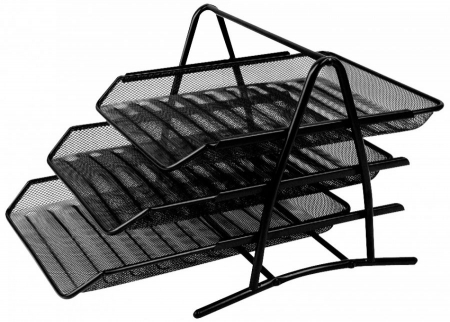 Suport Accesorii Birou - Tavă Birou Trei Nivele Plasă Metalică - Durabilă și Ușor de Asamblat